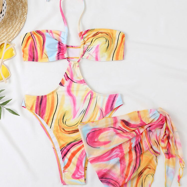 One Piece Swimsuit - Tie Dye Swimwear Sexy Bodysuit Monokini Summer 2 Piece Beach Cover Up Bathing Suit Pink