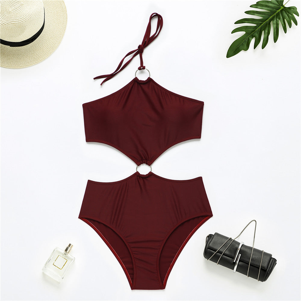 One Piece Swimsuit Women European And American Wine Red