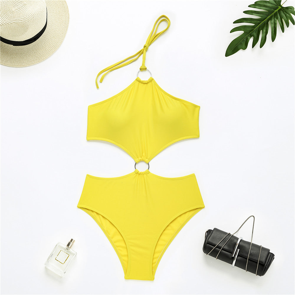 One Piece Swimsuit Women European And American Yellow