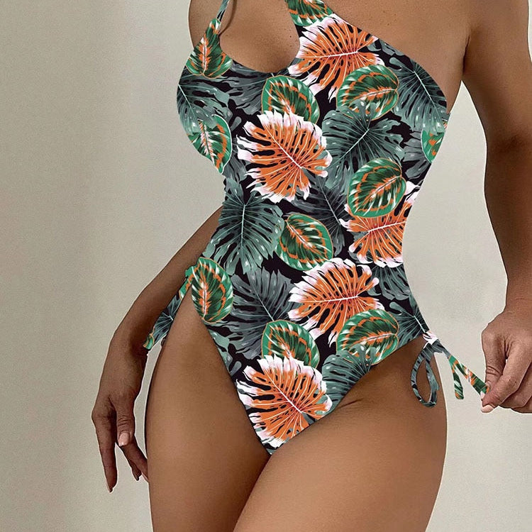 One Shoulder Cut Out Swimwear - One Piece Swimsuit Black And White Stripes Print Bathing Suit Beach Bodysuit Monokini