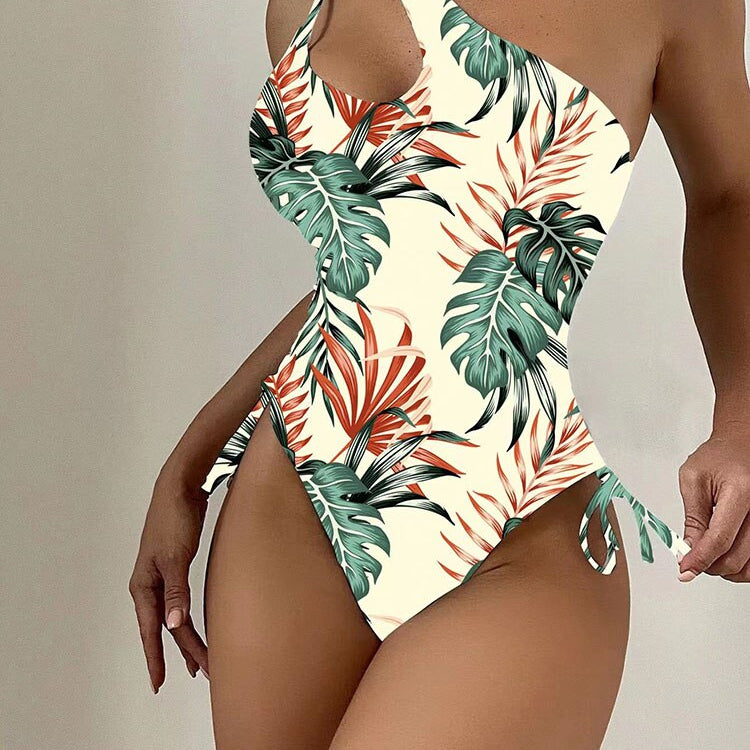 One Shoulder Cut Out Swimwear - One Piece Swimsuit Black And White Stripes Print Bathing Suit Beach Bodysuit Monokini Picture Color 2