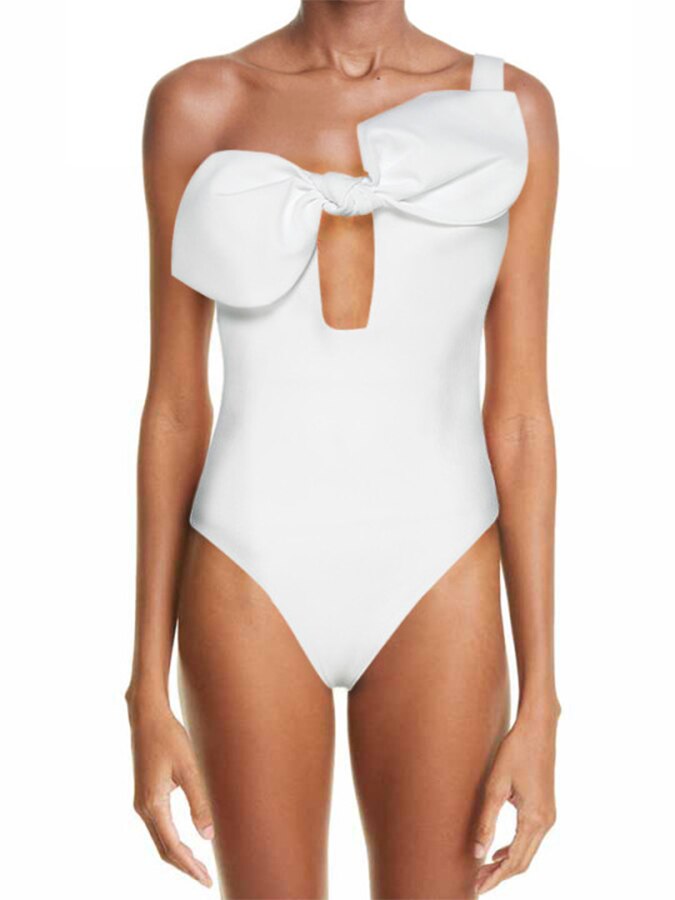 One-Shoulder Fashion One-Piece Swimsuit White