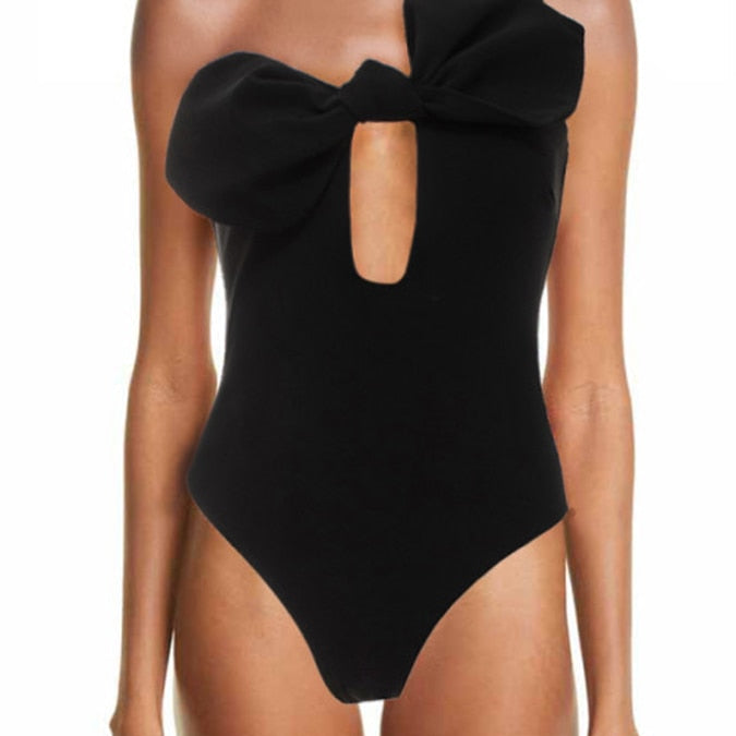 One-Shoulder Fashion One-Piece Swimsuit Black