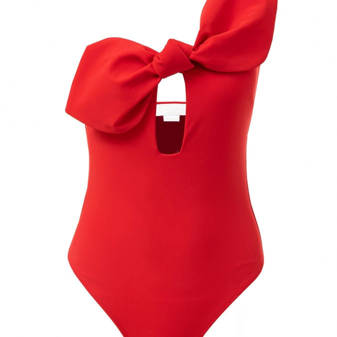 One-Shoulder Fashion One-Piece Swimsuit Red