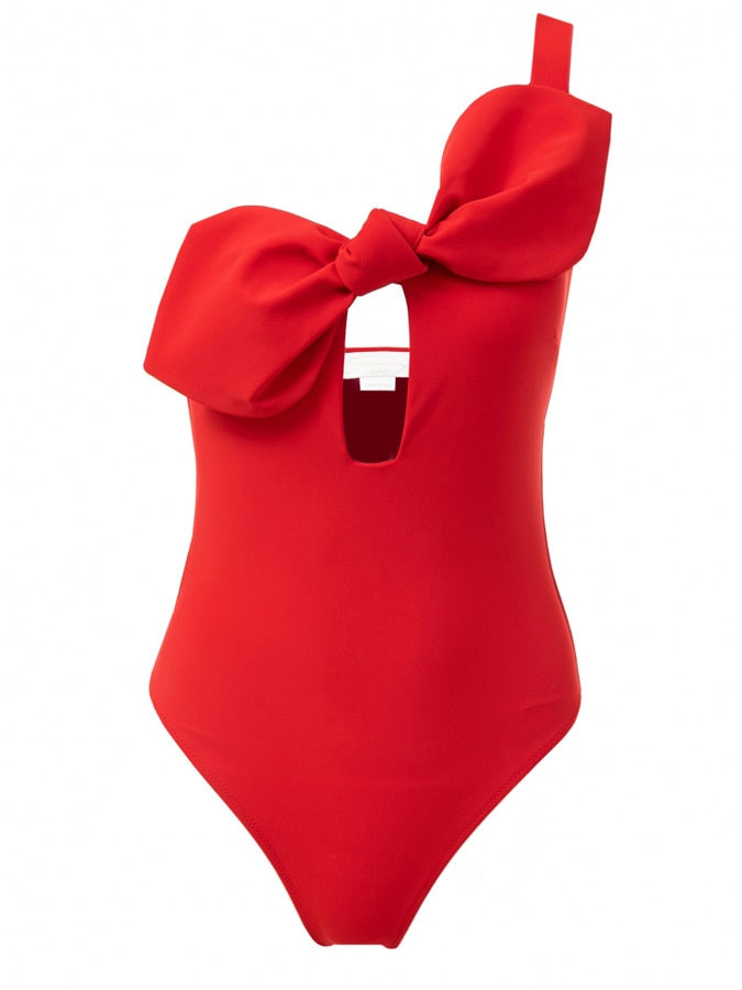 One-Shoulder Fashion One-Piece Swimsuit Red
