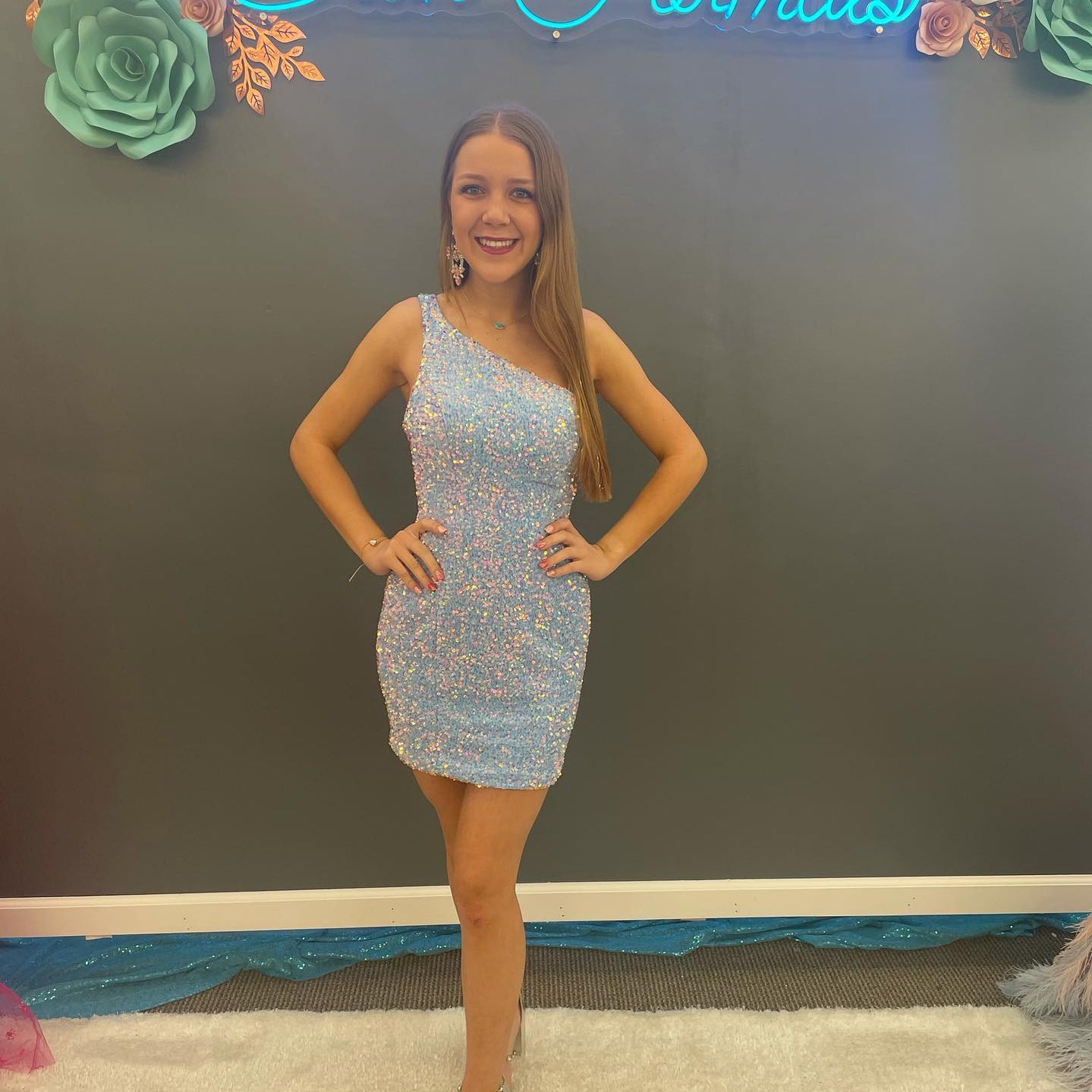 One-Shoulder Mini Cocktail NYE Dress 2022 Velvet Sequins Lady Formal Event Party Gown Sexy Club Night Graduation Hoco Gala Blue-One-Shoulder