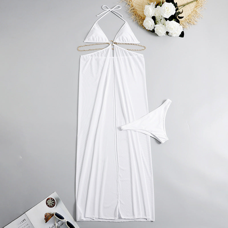 One Size Black Solid Slim Fit Triangle One-Piece Swimsuit White