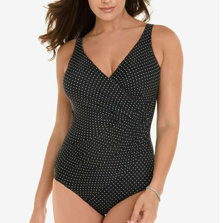 One-piece Slimming Solid Color Fashion Swimsuit Black dots
