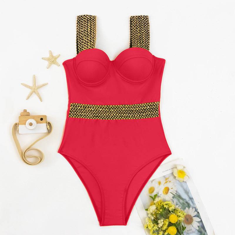 One-piece Swimsuit Sexy Bikini Women's Swimming Suit Rose Red