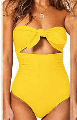One-piece swimsuit women's solid color Yellow