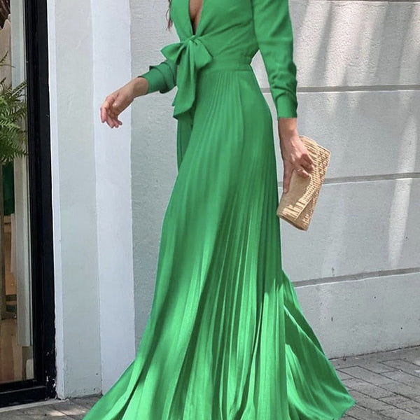 Onecozyday Stylish Sleeveless Lace-Up Pleated Deep V-Neck Sexy Jumpsuits 2024 Summer Vacation Party Prom Jump Suits For Women Long Sleeve