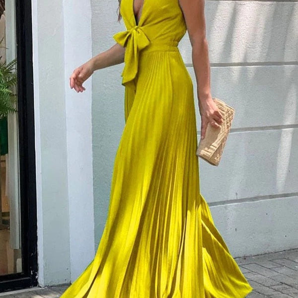 Onecozyday Stylish Sleeveless Lace-Up Pleated Deep V-Neck Sexy Jumpsuits 2024 Summer Vacation Party Prom Jump Suits For Women Sleeveless 4