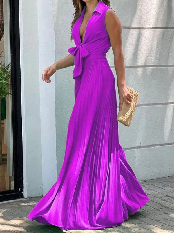 Onecozyday Stylish Sleeveless Lace-Up Pleated Deep V-Neck Sexy Jumpsuits 2024 Summer Vacation Party Prom Jump Suits For Women Sleeveless 1