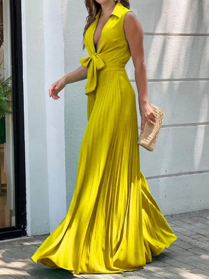 Onecozyday Stylish Sleeveless Lace-Up Pleated Deep V-Neck Sexy Jumpsuits 2024 Summer Vacation Party Prom Jump Suits For Women