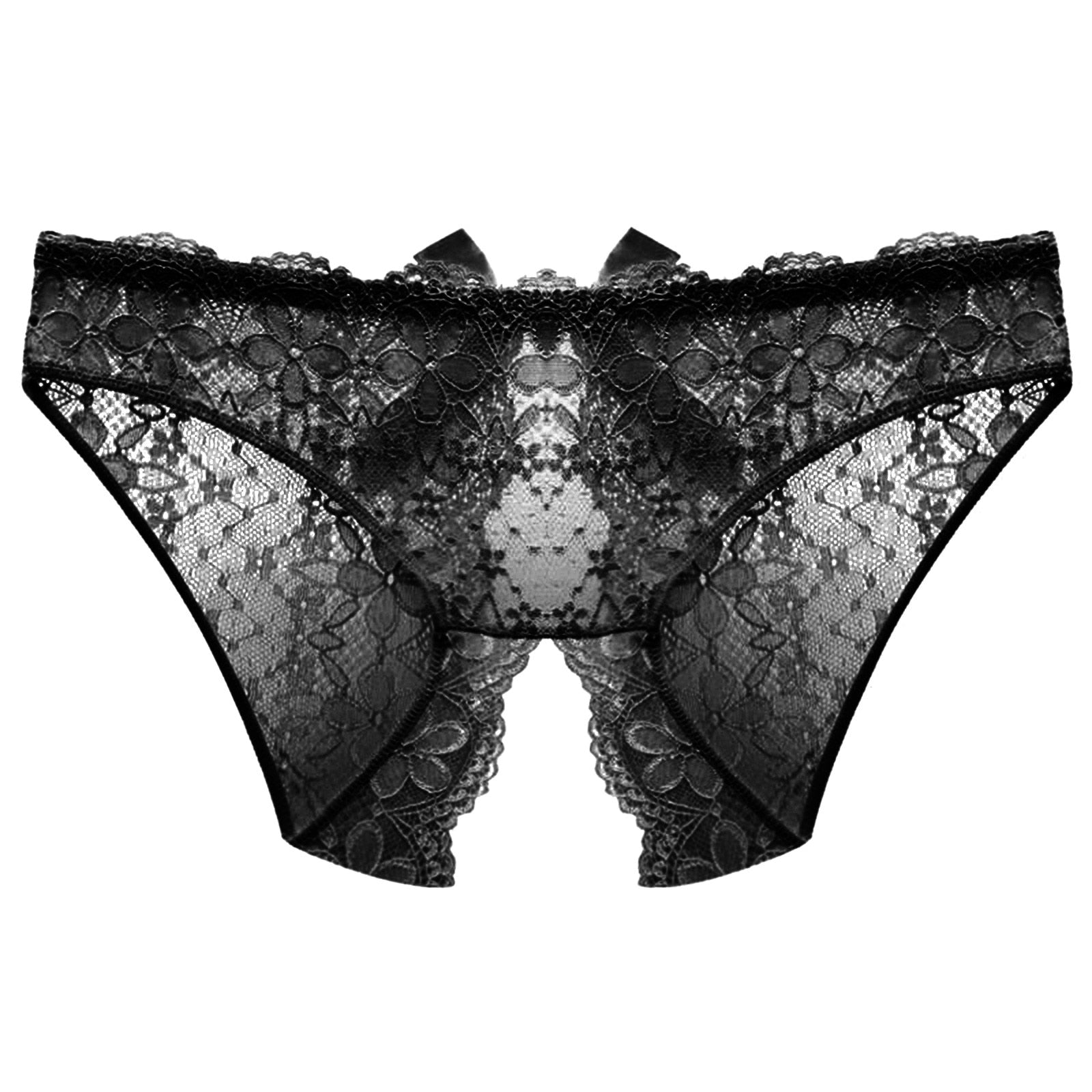 Open Crotch Underwear Panties With Bow Black