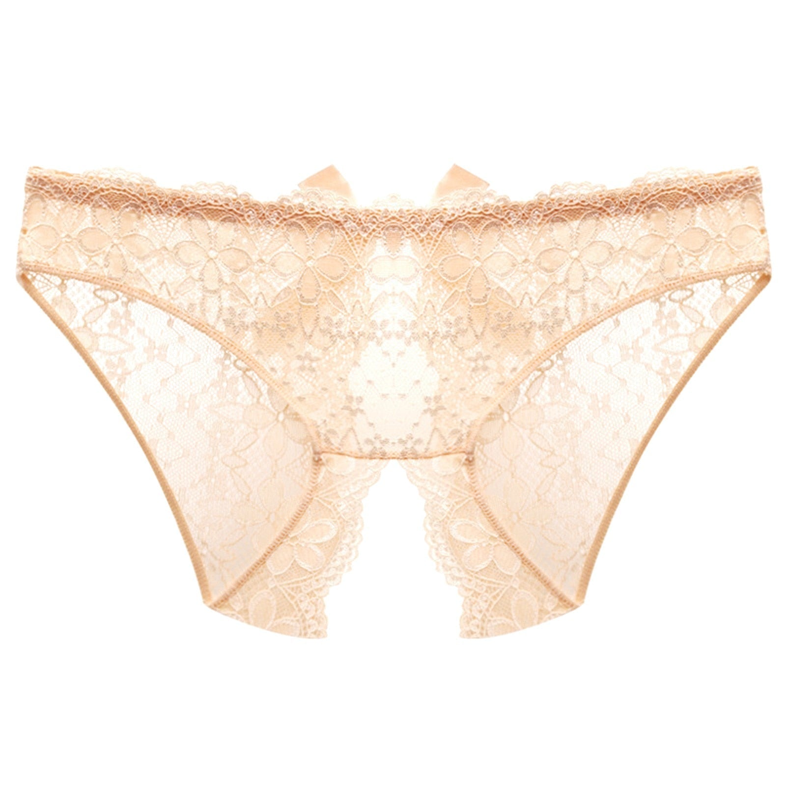 Open Crotch Underwear Panties With Bow Beige