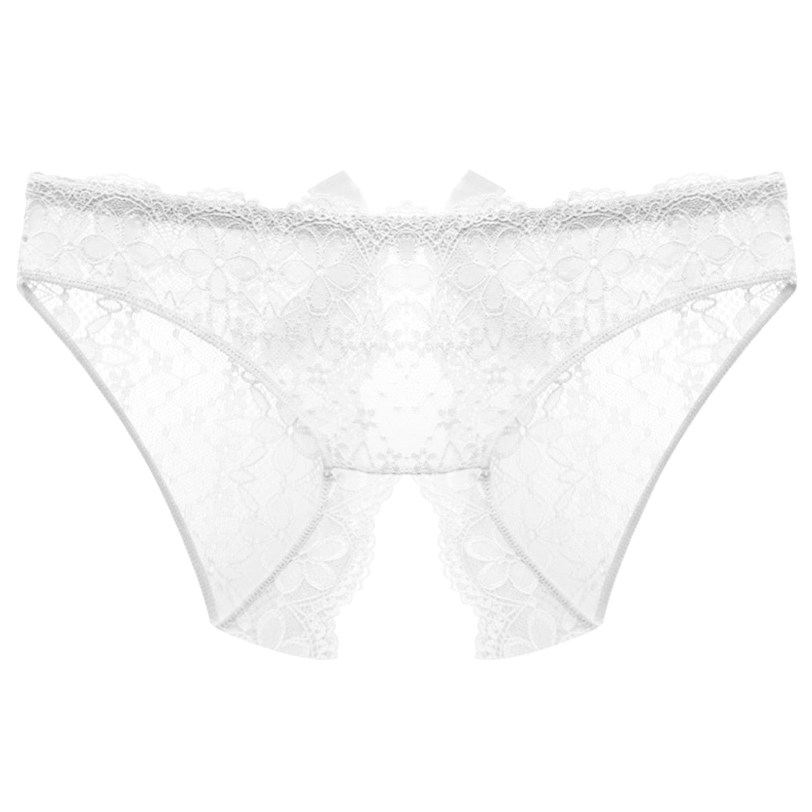 Open Crotch Underwear Panties With Bow White