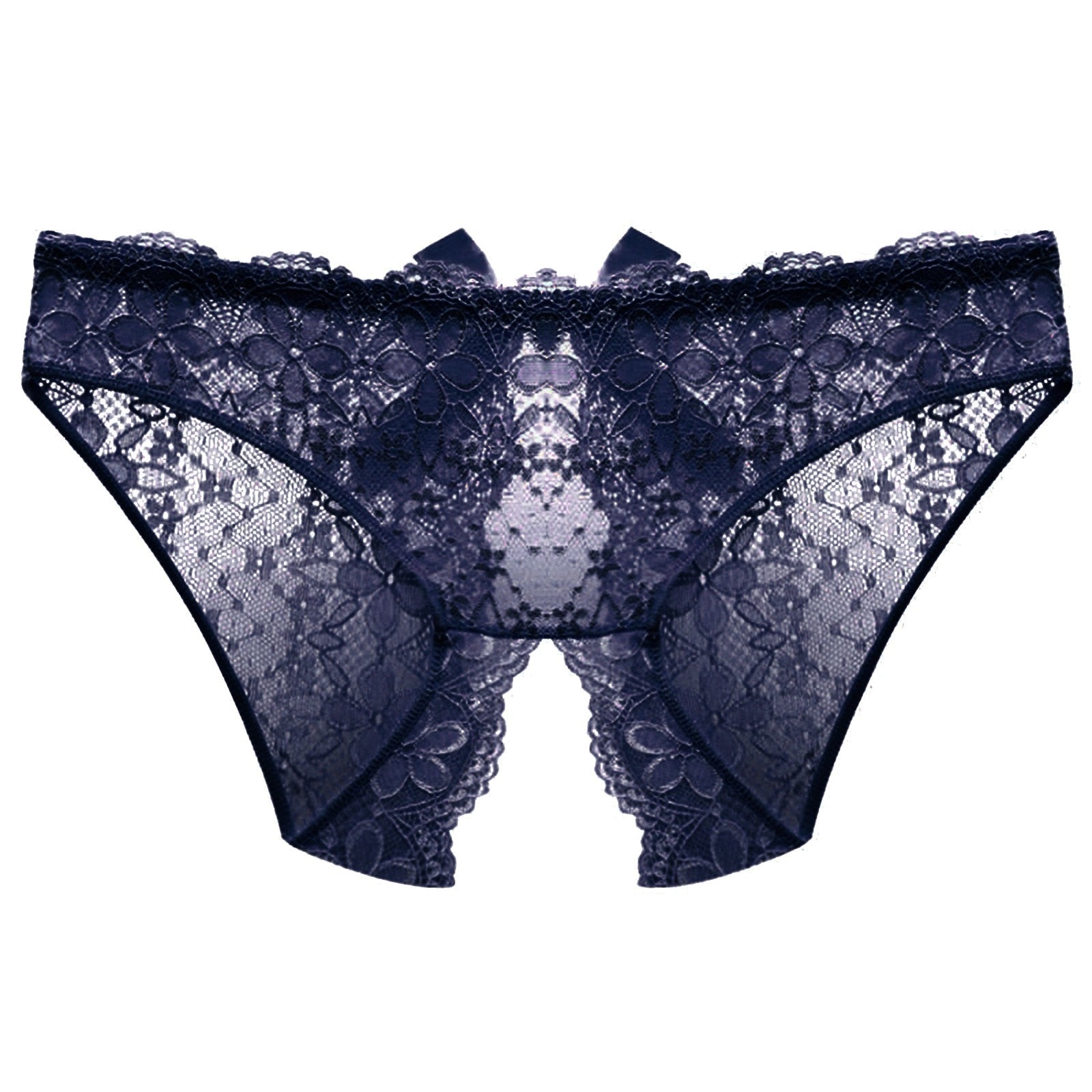 Open Crotch Underwear Panties With Bow Navy Blue