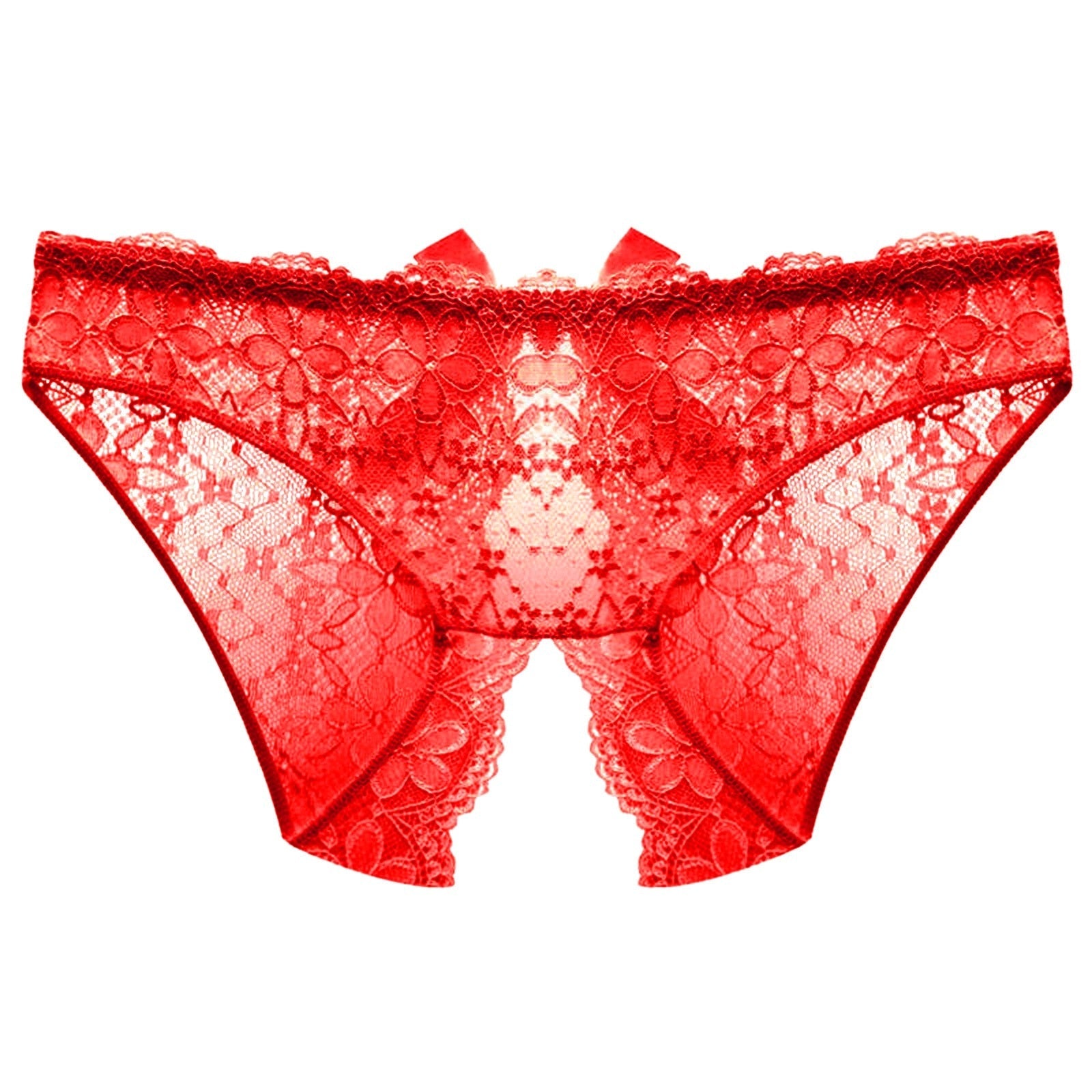 Open Crotch Underwear Panties With Bow Red