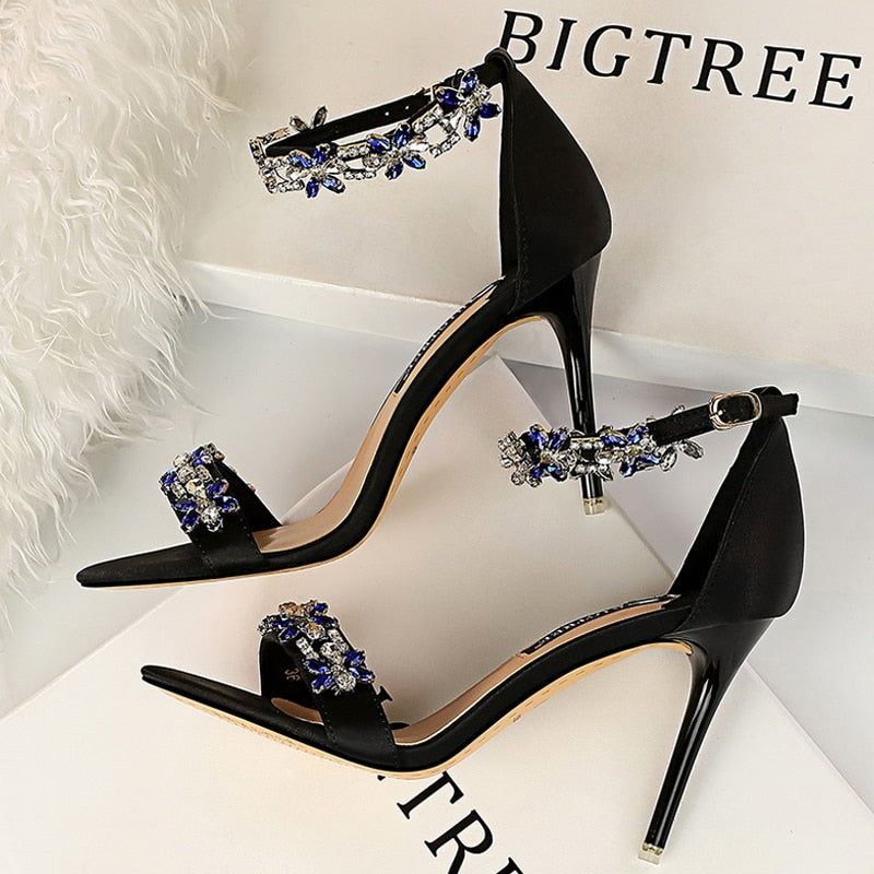 Open Toe Rhinestones Sandals Women 2024 - Sexy High Heels Sandals Female Shoes Summer Heeled Sandals