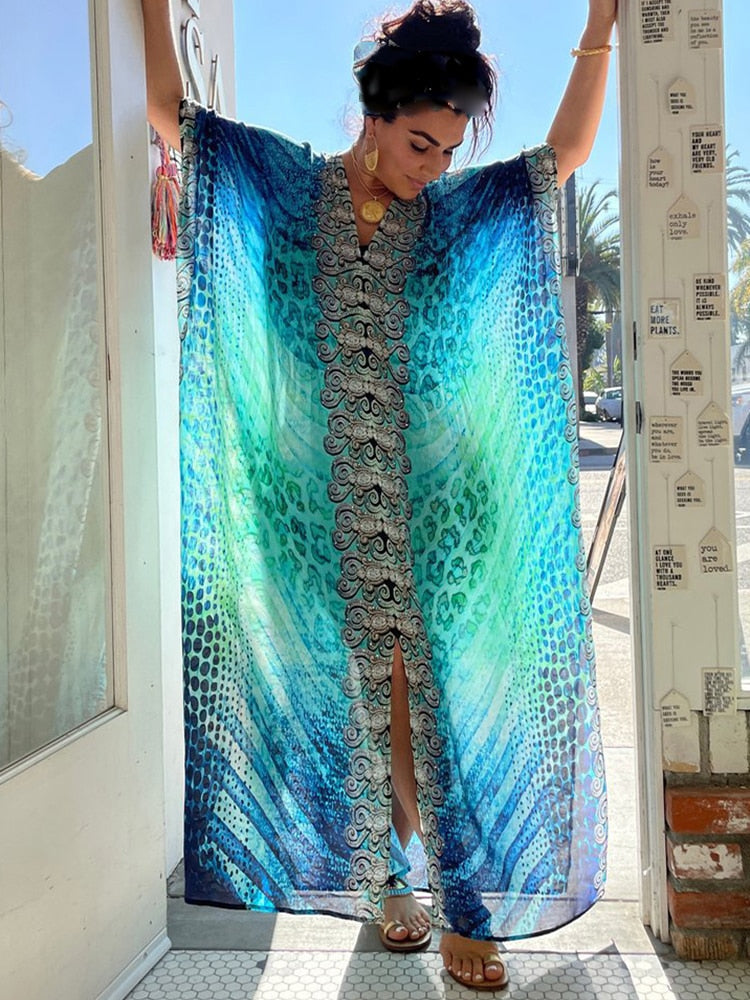Over Size Bohemian Dress Women Summer Beachwear Robe Plage 2024 Swimsuit Cover Up Tunic For Beach Pareos Long Maxi Dress Sarong As Photo One Size
