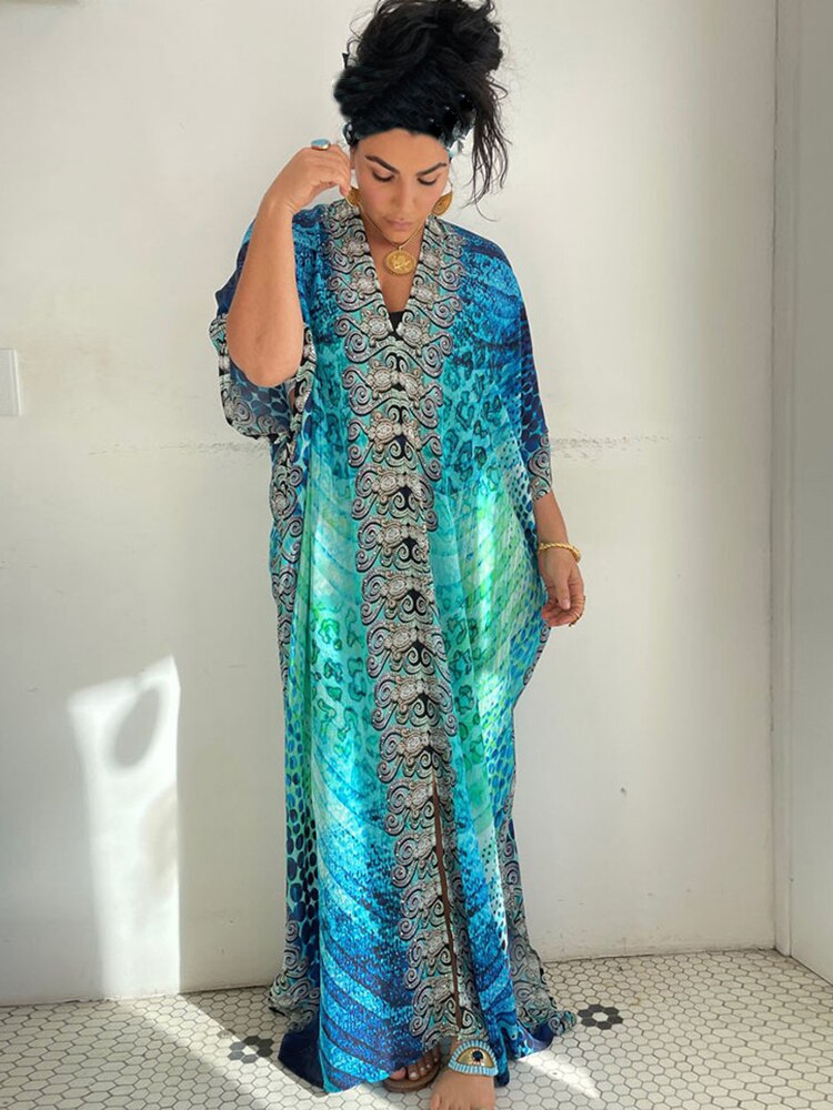 Over Size Bohemian Dress Women Summer Beachwear Robe Plage 2024 Swimsuit Cover Up Tunic For Beach Pareos Long Maxi Dress Sarong