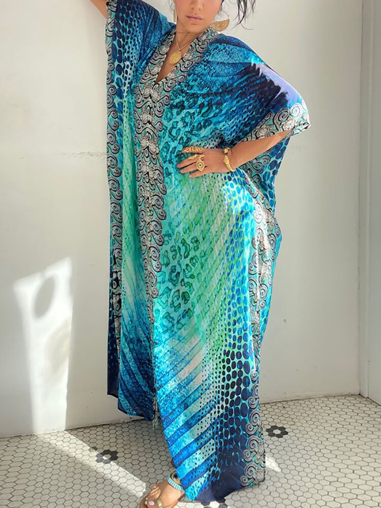 Over Size Bohemian Dress Women Summer Beachwear Robe Plage 2024 Swimsuit Cover Up Tunic For Beach Pareos Long Maxi Dress Sarong