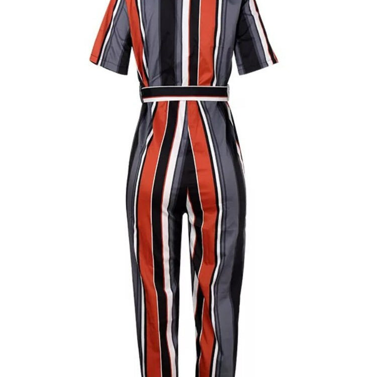 Overalls for Women New Casual Lapel Lace-up Print Belt Work Jumpsuit Women One Pieces Bodysuit Women Chic and Elegant Jumpsuits