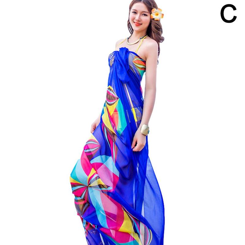Oversize Sunscreen Pareo Beach Shawl Summer Chiffon Prints Flower Ladies Foulard Silk Muffler Female Scarves Women Scarf Ba S7H8 200x140cm blue