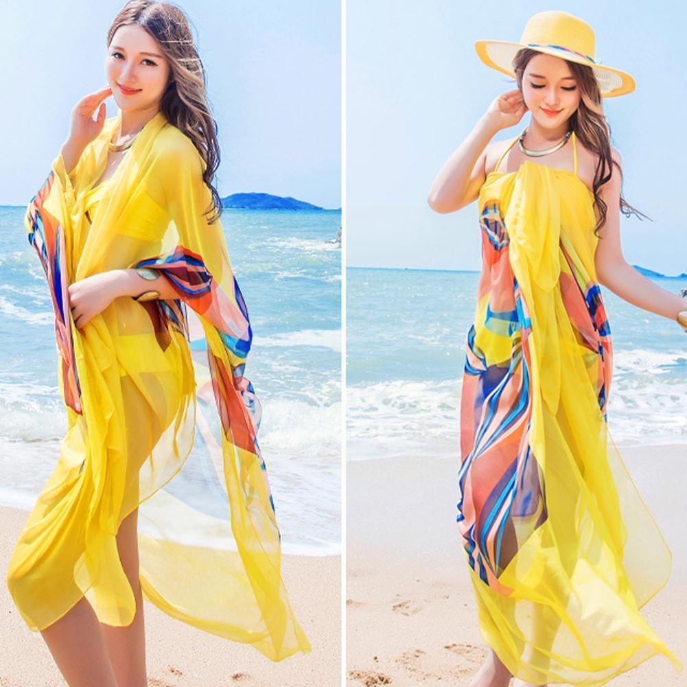 Oversize Sunscreen Pareo Beach Shawl Summer Chiffon Prints Flower Ladies Foulard Silk Muffler Female Scarves Women Scarf Ba S7H8 AMAIO