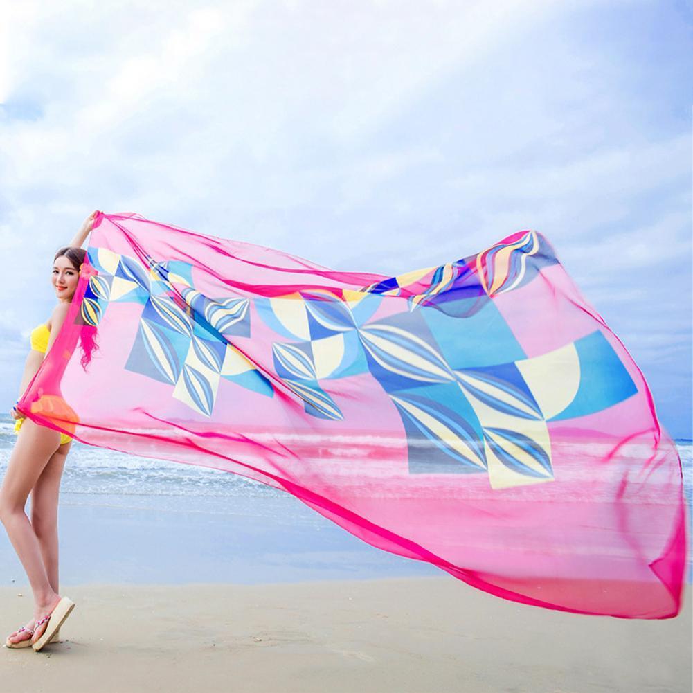 Oversize Sunscreen Pareo Beach Shawl Summer Chiffon Prints Flower Ladies Foulard Silk Muffler Female Scarves Women Scarf Ba S7H8