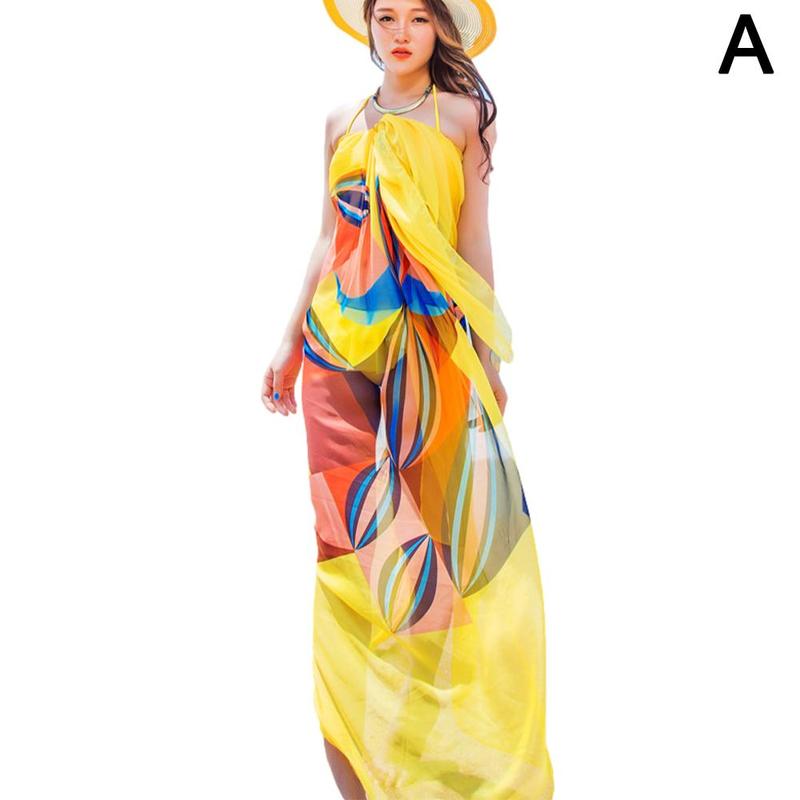 Oversize Sunscreen Pareo Beach Shawl Summer Chiffon Prints Flower Ladies Foulard Silk Muffler Female Scarves Women Scarf Ba S7H8 200x140cm yellow