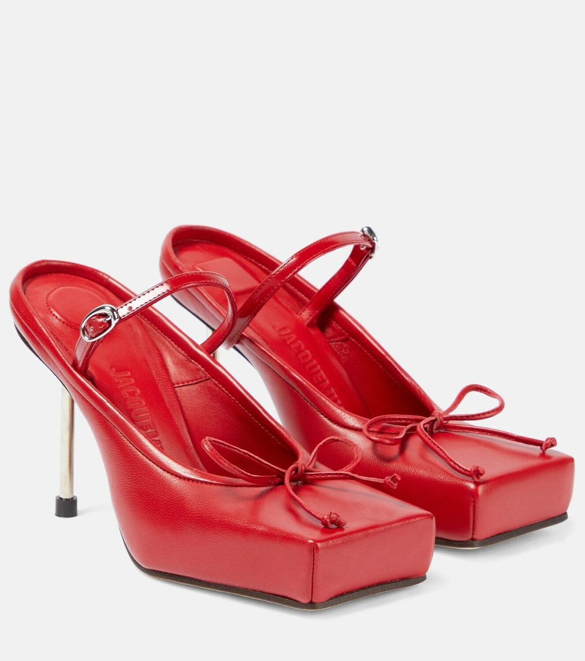 Butterfly-Knot Metal Heeled Sandals Red Square Toe Solid Color Mules Summer Pull On Slip On Slides Black Luxury Ladies Shoes