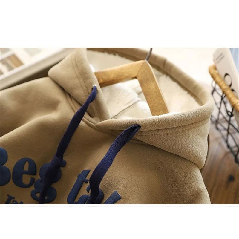 Padded Thick Sweatshirt Coat Winter Big Kids Clothes Warm Hoodie Baby Boys Girls Letter Print Hooded Pullover Casual Tops 4-12Y