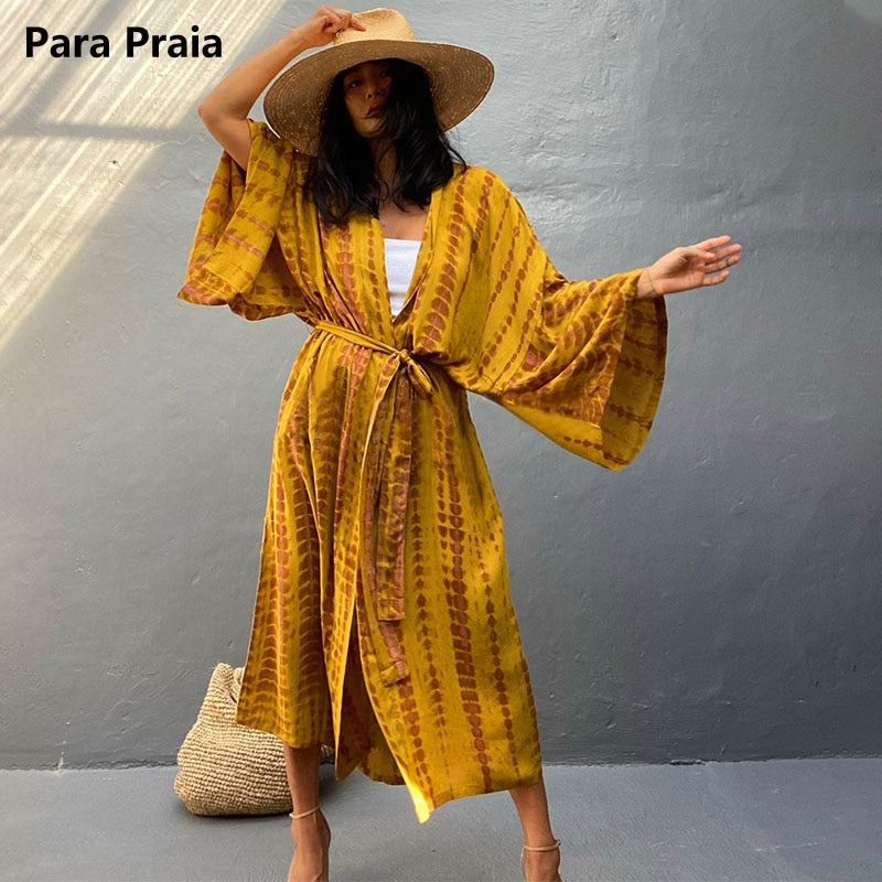 Para Praia 9 Colors Bikini Cover Ups Beachwear Kimono Beach Robe AMAIO