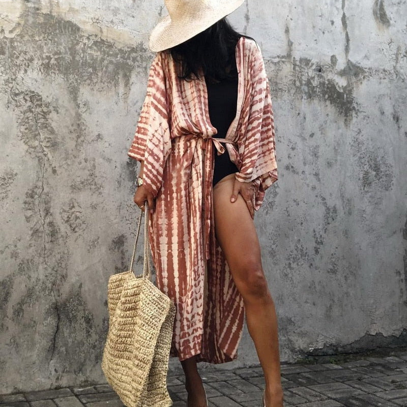 Para Praia 9 Colors Bikini Cover Ups Beachwear Kimono Beach Robe Color 3 One Size