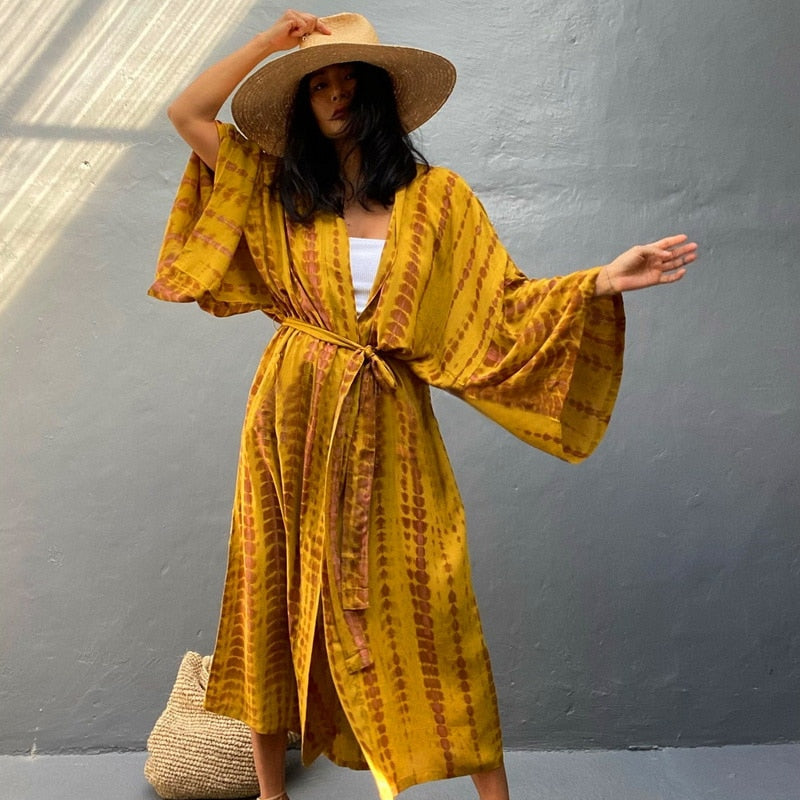 Para Praia 9 Colors Bikini Cover Ups Beachwear Kimono Beach Robe Color 4 One Size