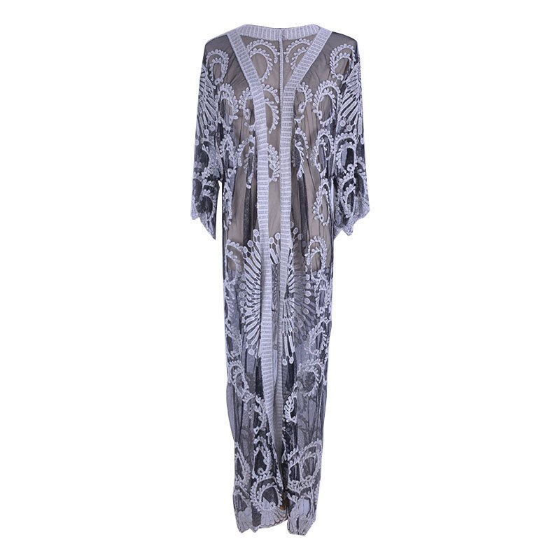 Pareo Beach Cover Up Women Crochet Maxi Lace Derss Sexy Perspective Bikini Swimsuit Floral Cardigan Loose Beachwear Default Title