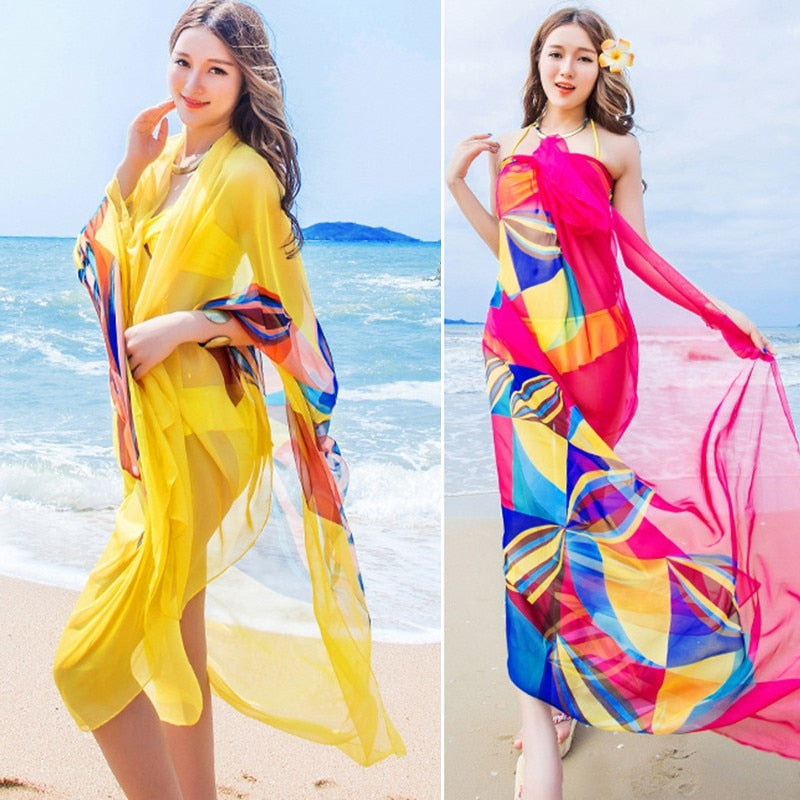 Pareo Scarf Women Beach Sarongs Beach Cover Up Summer Chiffon Scarves Geometrical AMAIO