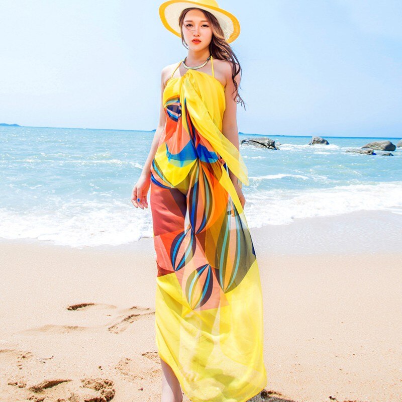 Pareo Scarf Women Beach Sarongs Beach Cover Up Summer Chiffon Scarves Geometrical