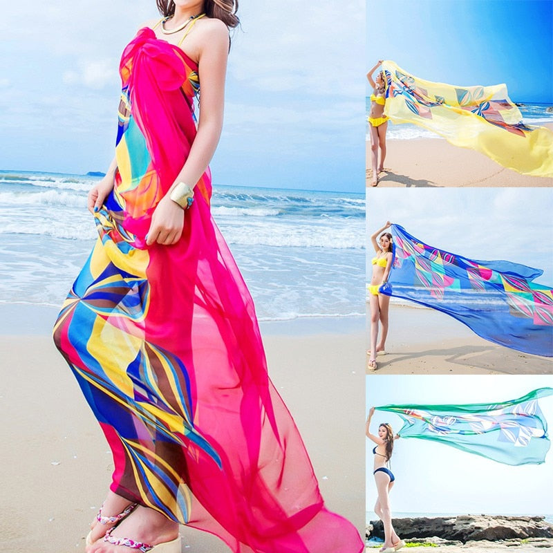 Pareo Scarf Women Beach Sarongs Beach Cover Up Summer Chiffon Scarves Geometrical