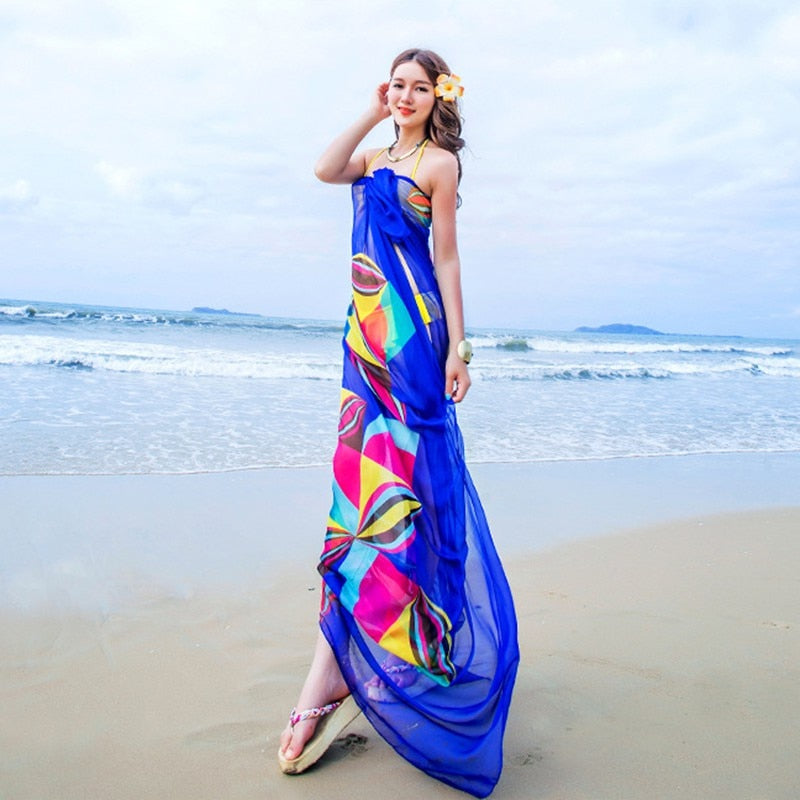 Pareo Scarf Women Beach Sarongs Beach Cover Up Summer Chiffon Scarves Geometrical Design Plus Size Towel Ladies Summer Beachwear AMAIO