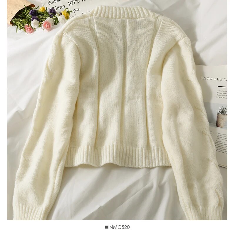 Pearl Diary Women Autumn Winter Sweater Cardigans Novelty Metal Buttons Casual French Style Braid Pattern Warm Cardigans