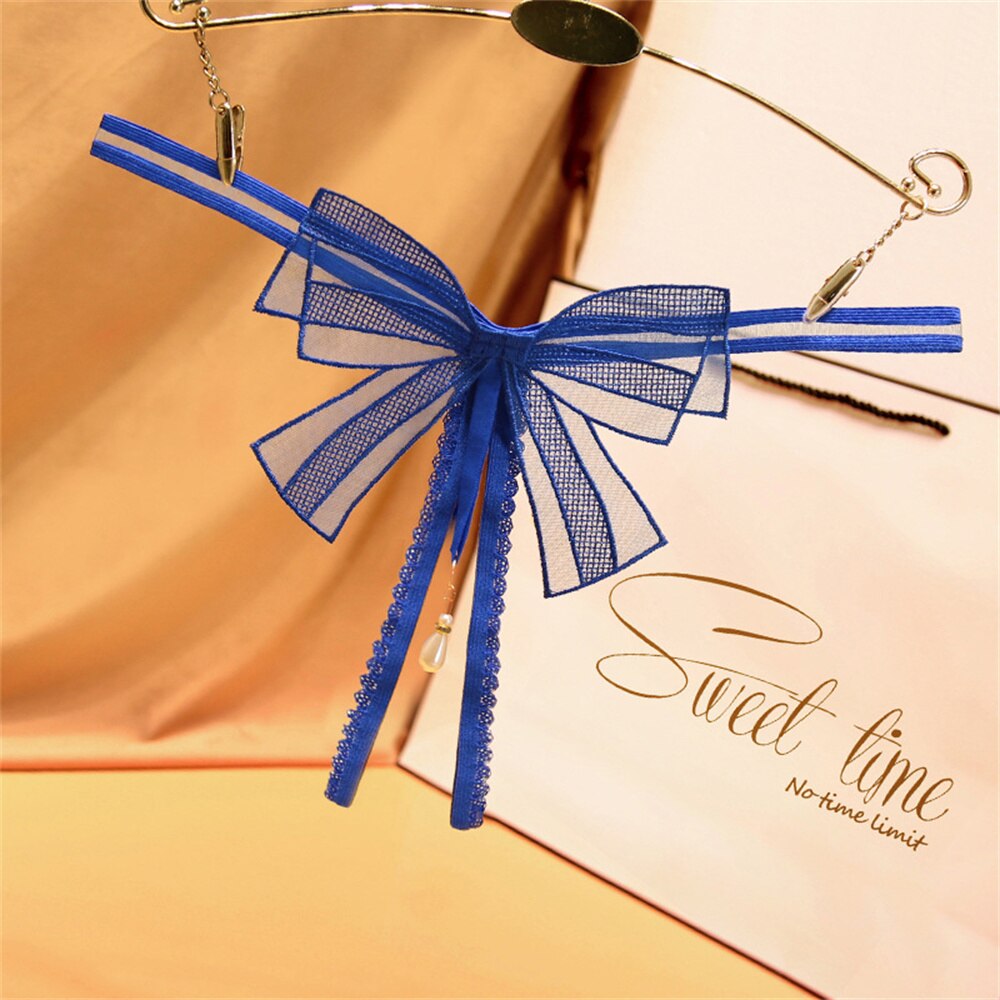 Pearl Pendant Sexy Crotchless Panties Blue