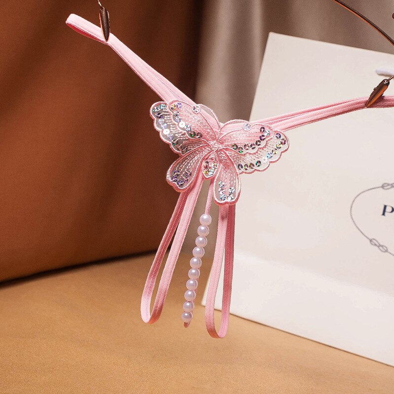 Pearl Sequins Thong Women Sexy G-string Pink