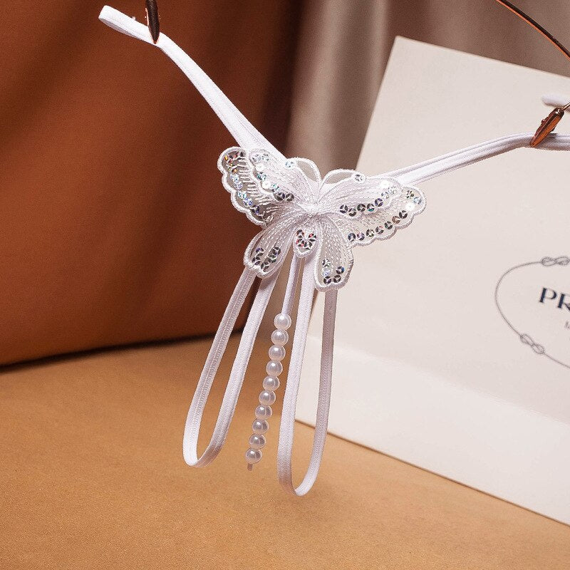 Pearl Sequins Thong Women Sexy G-string White