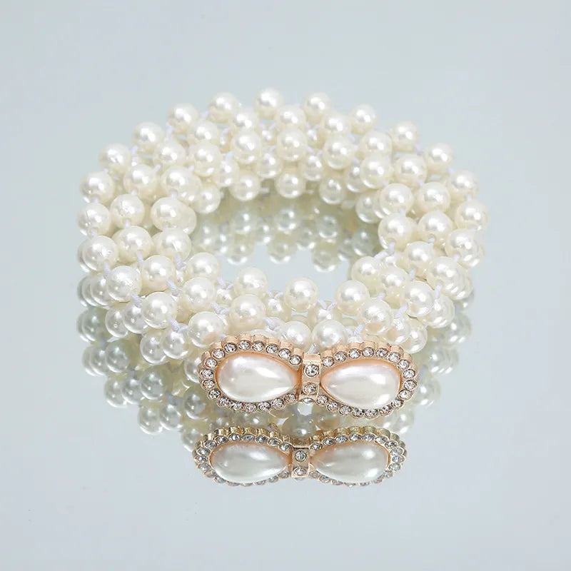 Pearl Waist Belt Gold And Silver Bow Tie Buckles Elastic Rhinestone Waistband Jewelry for Women and Girls 08 2 Pearl Golden 115 cm