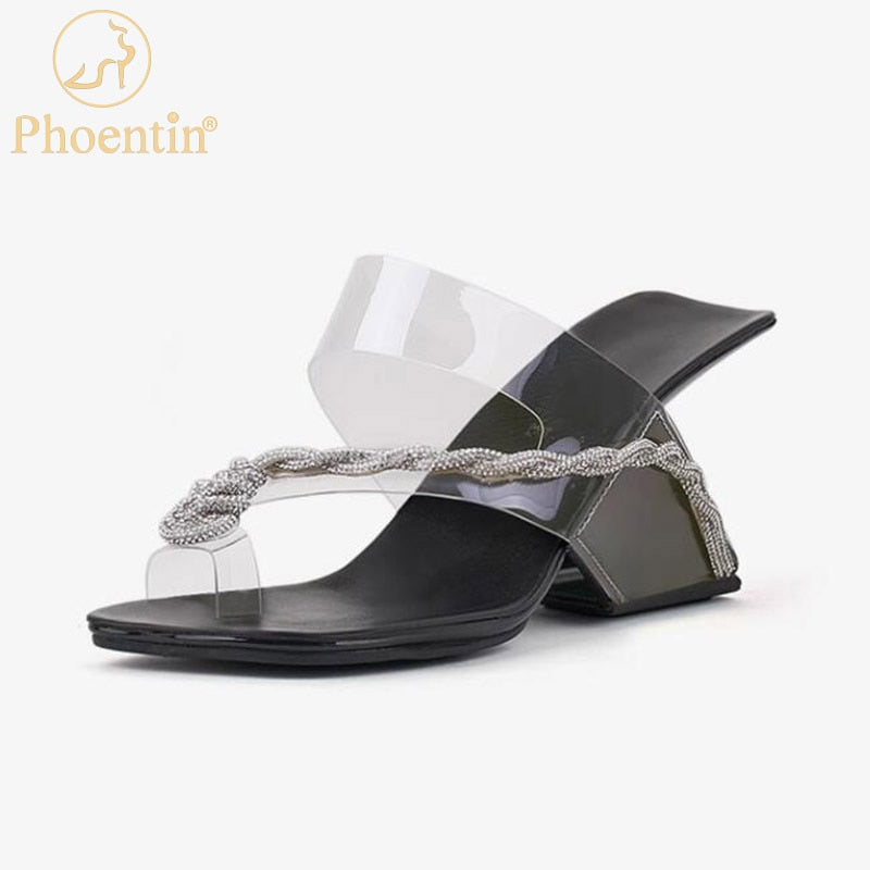 Phoentin Designer flip-flops rhinestone slippers women&#39;s summer PVC transparent clear wedge heel sandals Fashion Shoes FT2704 AMAIO