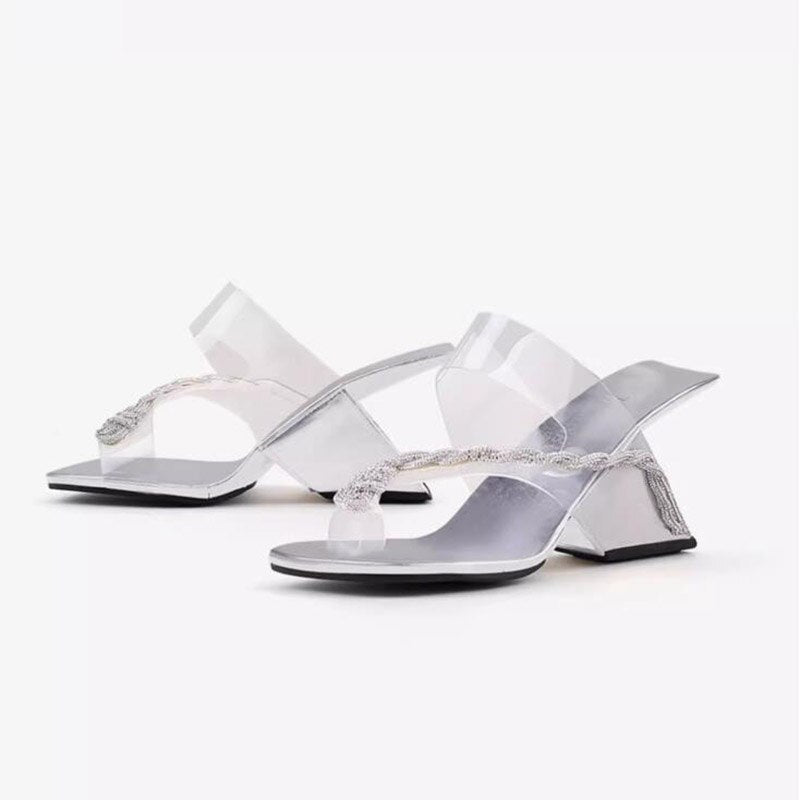 Phoentin Designer flip-flops rhinestone slippers women&#39;s summer PVC transparent clear wedge heel sandals Fashion Shoes FT2704 AMAIO