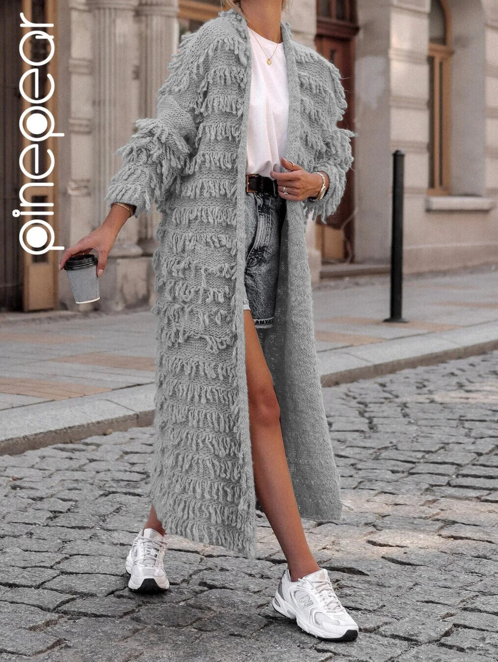 PinePear 2024 Fall Winter Women Crochet Knit Cardigans Fashion Casual Tassels Sweater Maxi Coats Ladies Open Stitch Long Trench